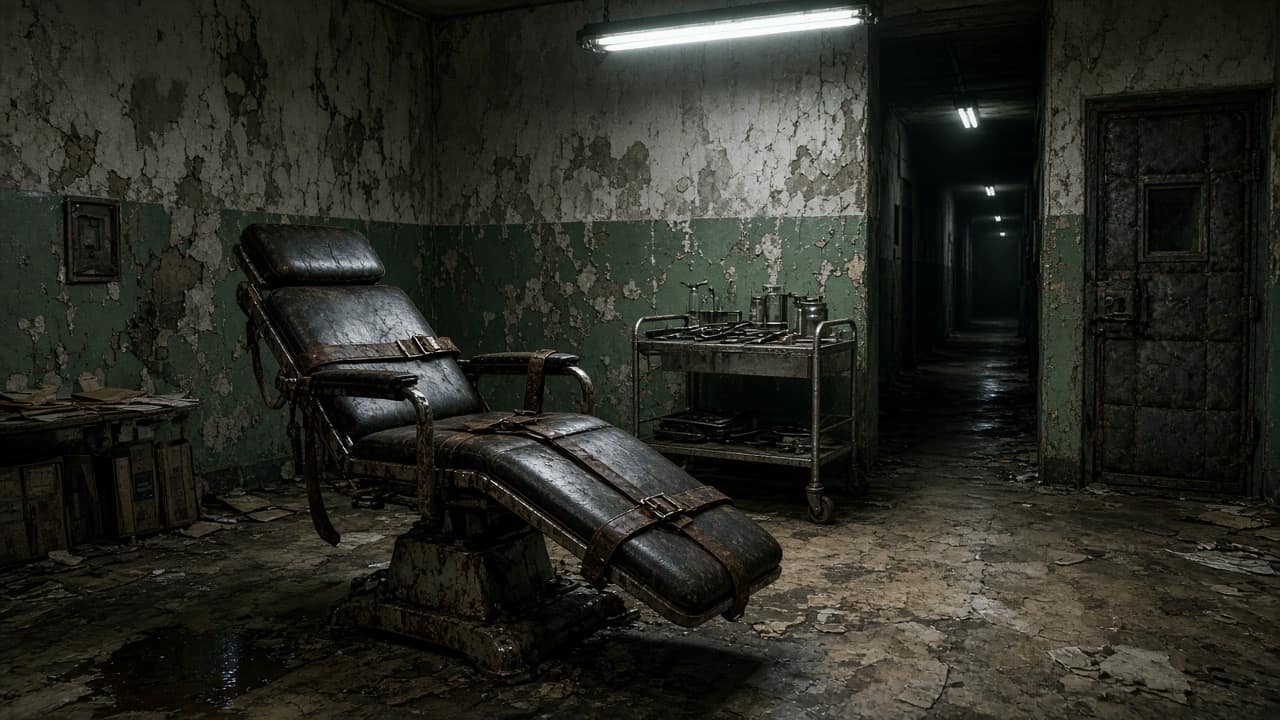 Abandoned psych ward with a restraint chair